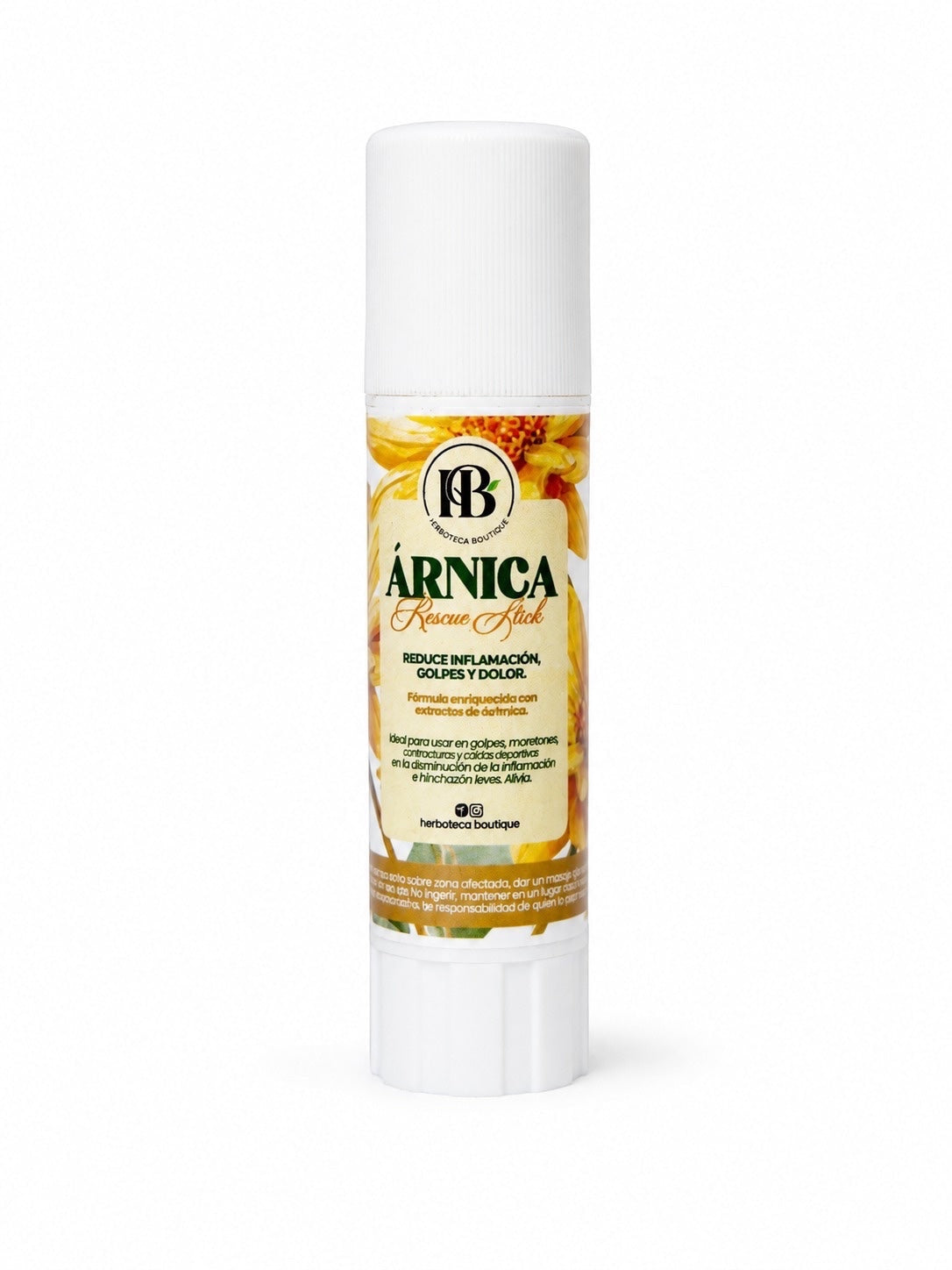 Mi tienda Herboteca Boutique Arnica Rescue Stick para alivio de inflamación y dolor. Formato en barra con extractos de árnica.