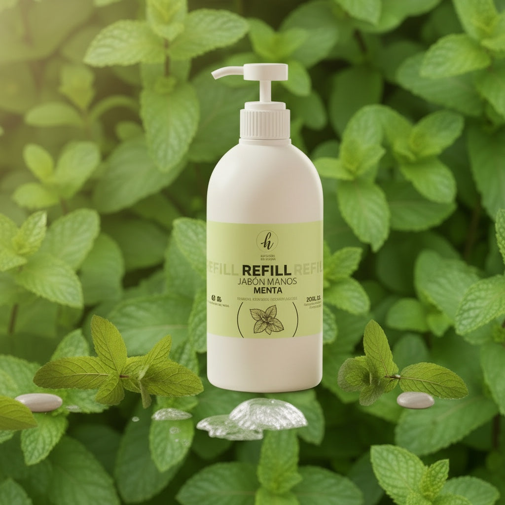Mi tienda Jabón de Manos Menta recarga 900 ml, líquido refrescante con aroma a menta, ideal para dispensadores.