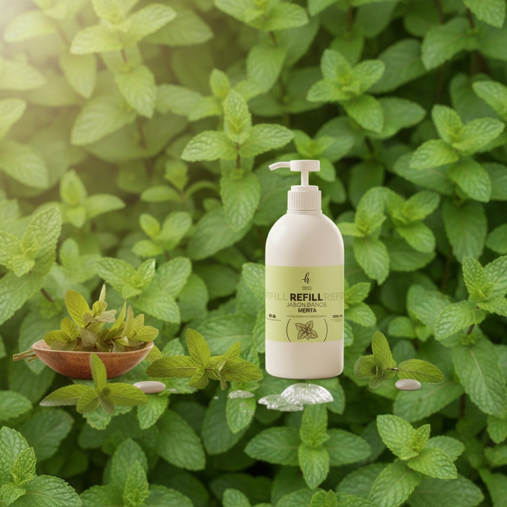 Mi tienda Jabón de Manos Menta recarga 900 ml, líquido refrescante con aroma a menta, ideal para dispensadores.