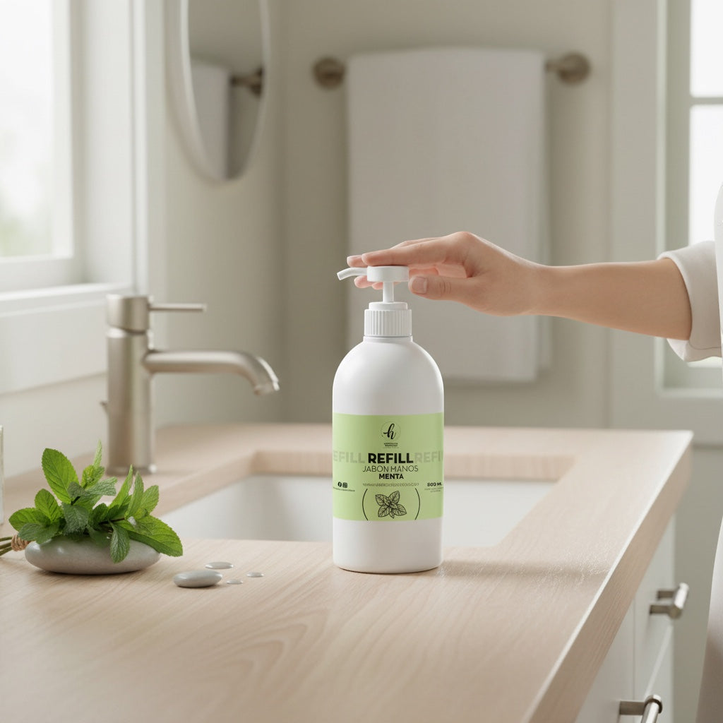 Mi tienda Jabón de Manos con Menta para Rellenar, 900 ml, con aroma refrescante y fórmula suave para manos limpias y frescas.